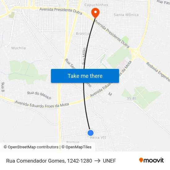 Rua Comendador Gomes, 1242-1280 to UNEF map