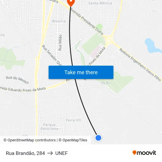 Rua Brandão, 284 to UNEF map