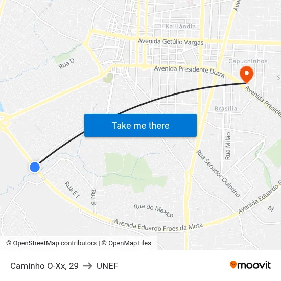 Caminho O-Xx, 29 to UNEF map