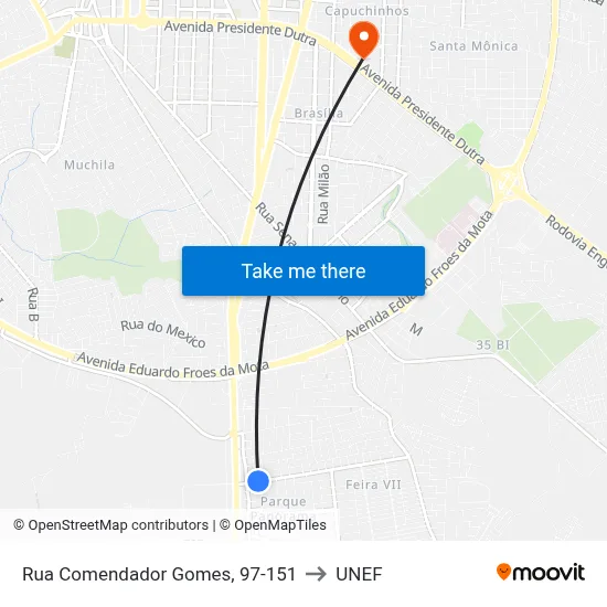 Rua Comendador Gomes, 97-151 to UNEF map