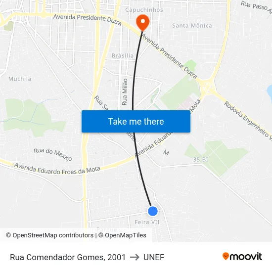 Rua Comendador Gomes, 2001 to UNEF map
