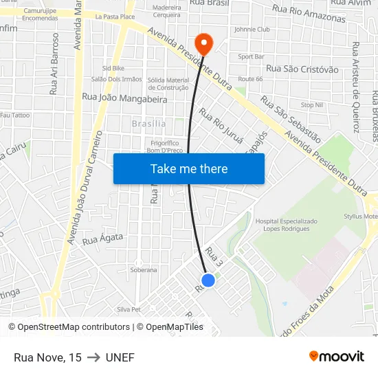 Rua Nove, 15 to UNEF map