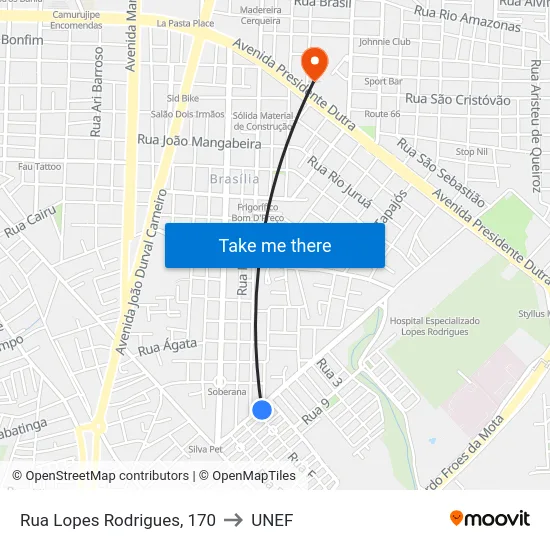 Rua Lopes Rodrigues, 170 to UNEF map