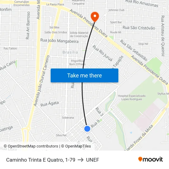 Caminho Trinta E Quatro, 1-79 to UNEF map