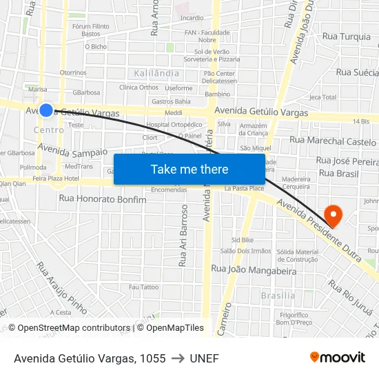 Avenida Getúlio Vargas, 1055 to UNEF map
