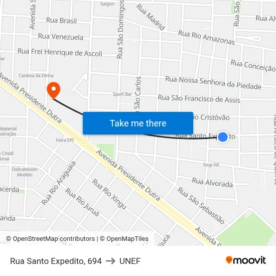 Rua Santo Expedito, 694 to UNEF map