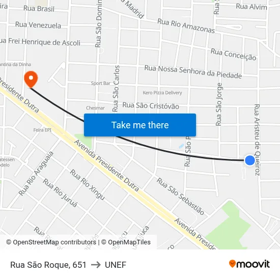 Rua São Roque, 651 to UNEF map