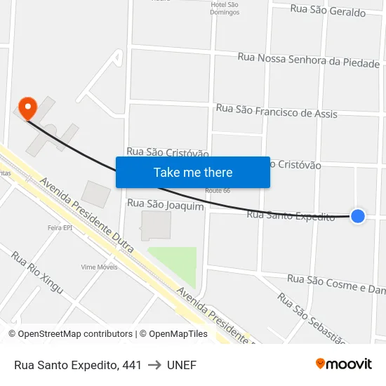Rua Santo Expedito, 441 to UNEF map