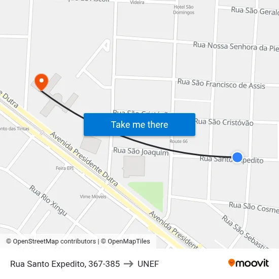 Rua Santo Expedito, 367-385 to UNEF map