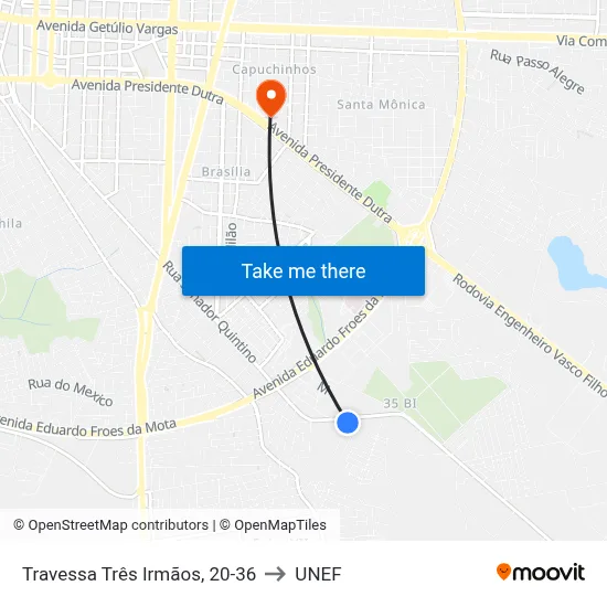 Travessa Três Irmãos, 20-36 to UNEF map