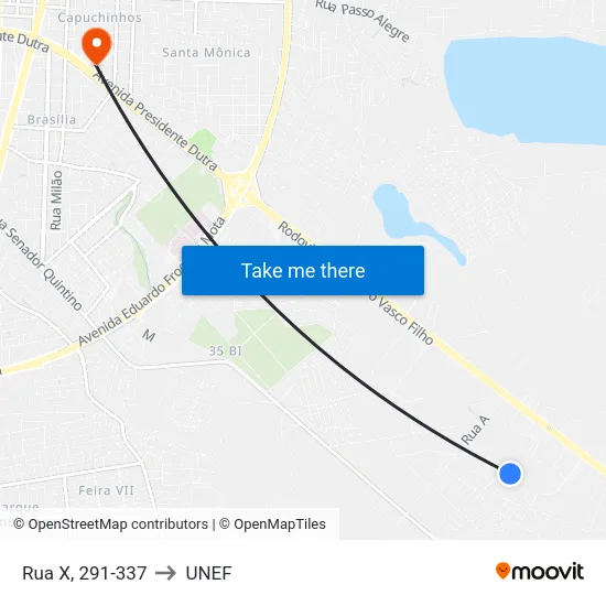 Rua X, 291-337 to UNEF map
