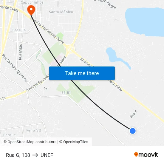 Rua G, 108 to UNEF map