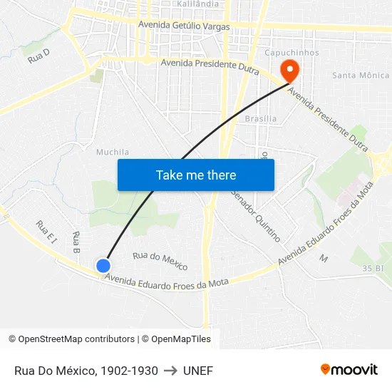 Rua Do México, 1902-1930 to UNEF map