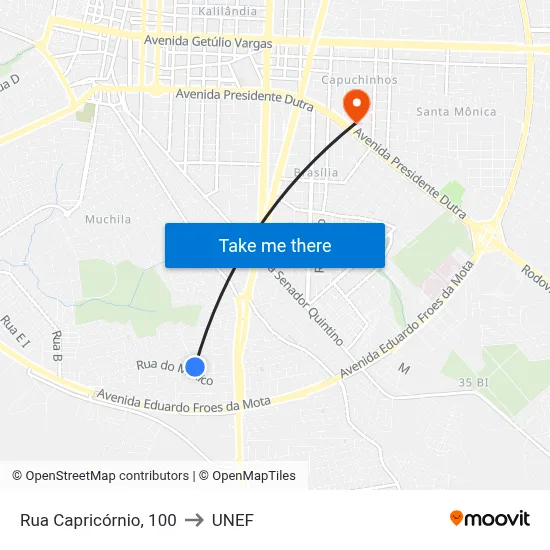 Rua Capricórnio, 100 to UNEF map