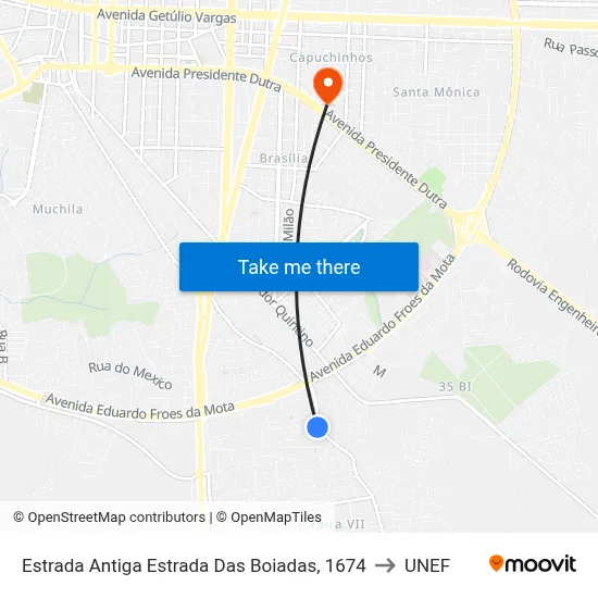 Estrada Antiga Estrada Das Boiadas, 1674 to UNEF map