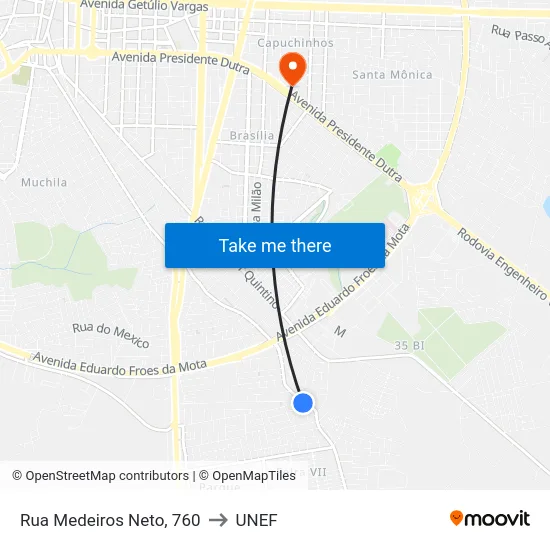 Rua Medeiros Neto, 760 to UNEF map