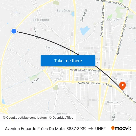 Avenida Eduardo Fróes Da Mota, 3887-3939 to UNEF map