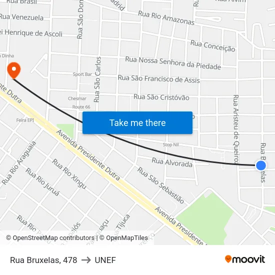 Rua Bruxelas, 478 to UNEF map