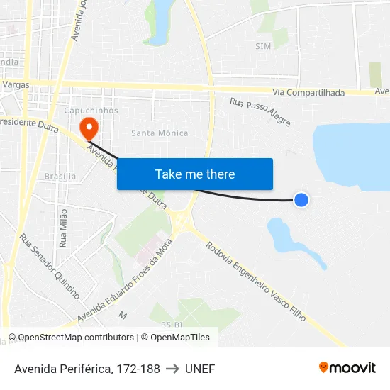 Avenida Periférica, 172-188 to UNEF map