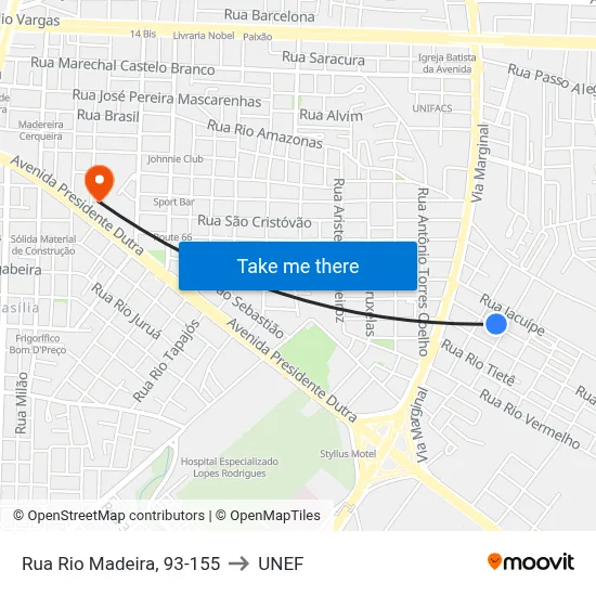 Rua Rio Madeira, 93-155 to UNEF map