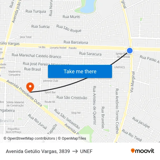 Avenida Getúlio Vargas, 3839 to UNEF map