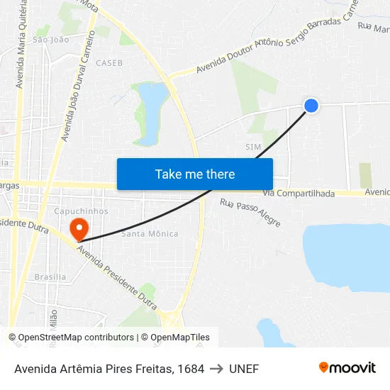 Avenida Artêmia Pires Freitas, 1684 to UNEF map