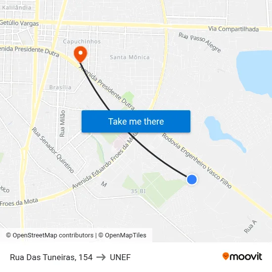 Rua Das Tuneiras, 154 to UNEF map