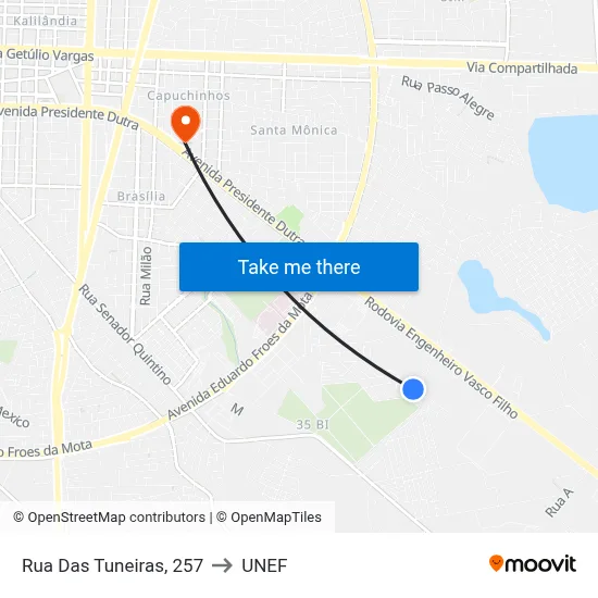 Rua Das Tuneiras, 257 to UNEF map