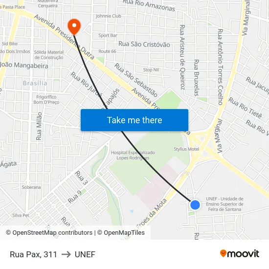 Rua Pax, 311 to UNEF map