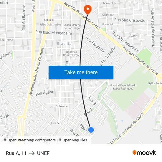 Rua A, 11 to UNEF map