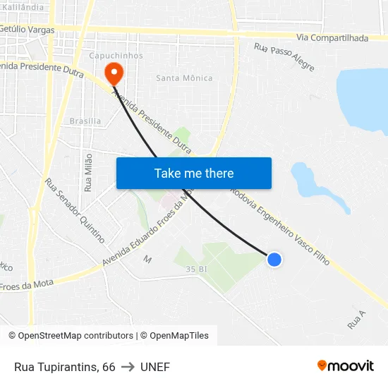 Rua Tupirantins, 66 to UNEF map