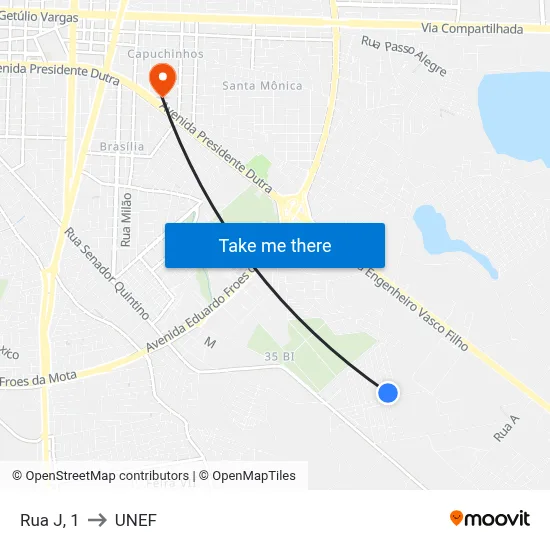 Rua J, 1 to UNEF map