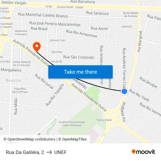 Rua Da Galiléia, 2 to UNEF map