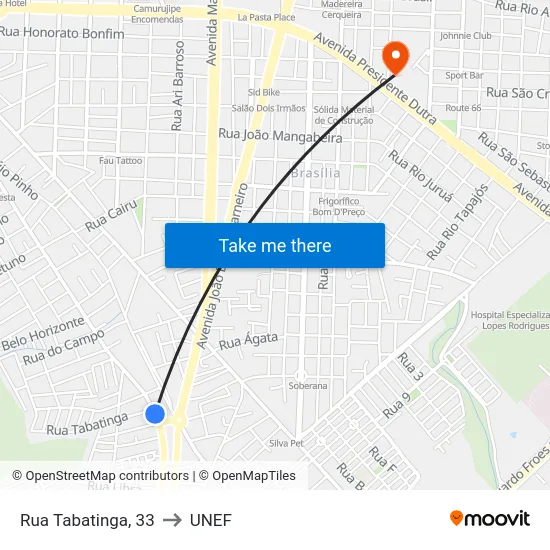 Rua Tabatinga, 33 to UNEF map