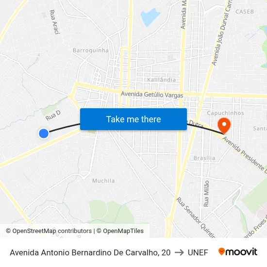 Avenida Antonio Bernardino De Carvalho, 20 to UNEF map
