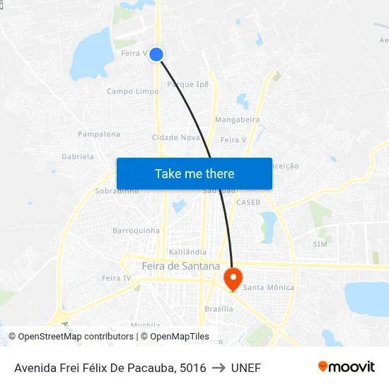 Avenida Frei Félix De Pacauba, 5016 to UNEF map