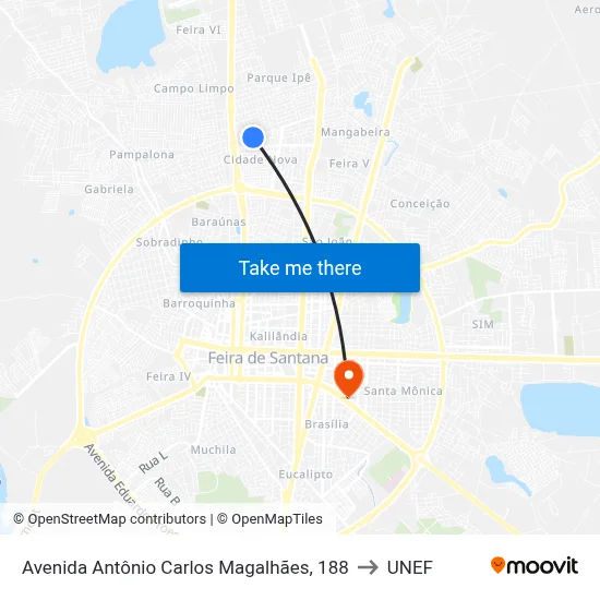 Avenida Antônio Carlos Magalhães, 188 to UNEF map