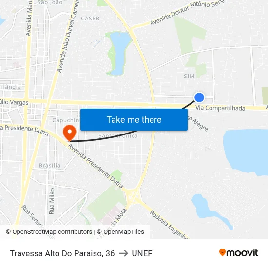 Travessa Alto Do Paraiso, 36 to UNEF map