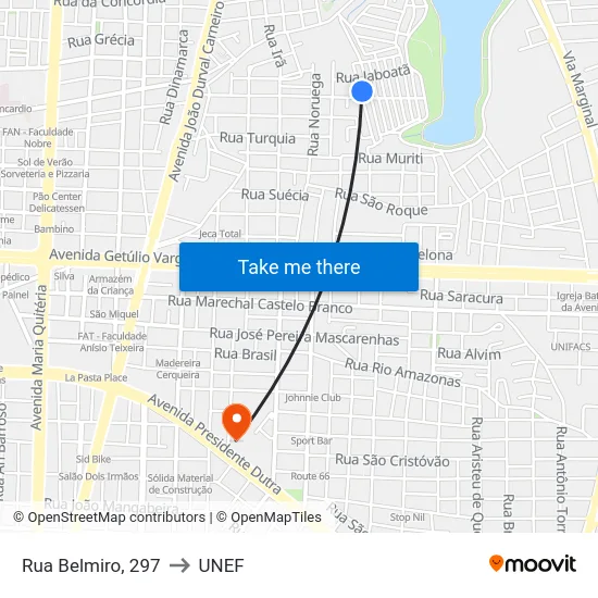 Rua Belmiro, 297 to UNEF map