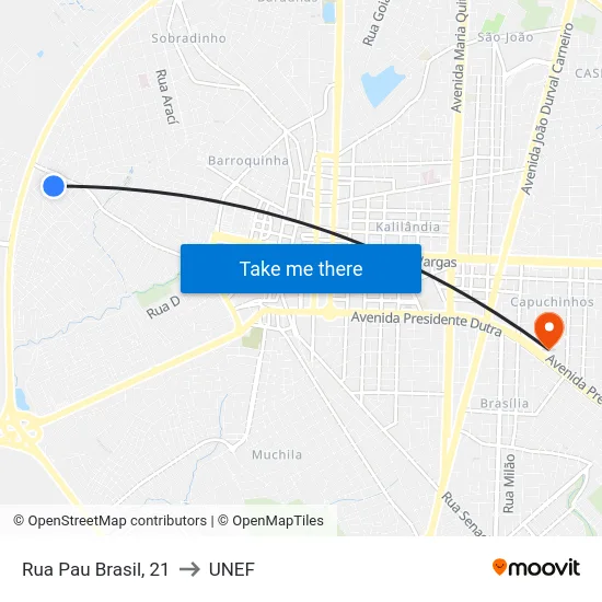 Rua Pau Brasil, 21 to UNEF map