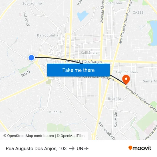 Rua Augusto Dos Anjos, 103 to UNEF map