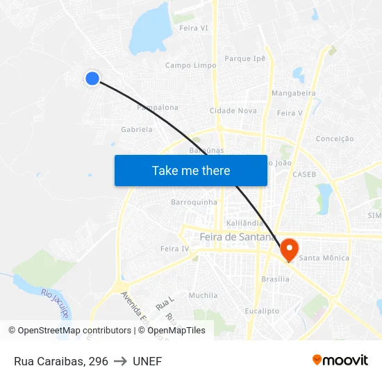 Rua Caraibas, 296 to UNEF map