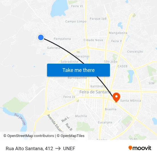 Rua Alto Santana, 412 to UNEF map