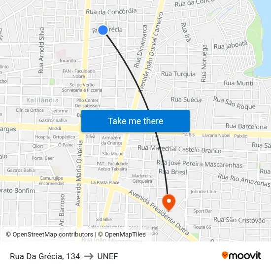Rua Da Grécia, 134 to UNEF map