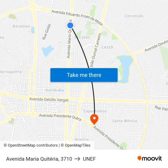 Avenida Maria Quitéria, 3710 to UNEF map