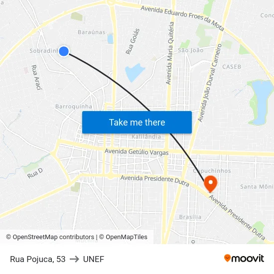 Rua Pojuca, 53 to UNEF map