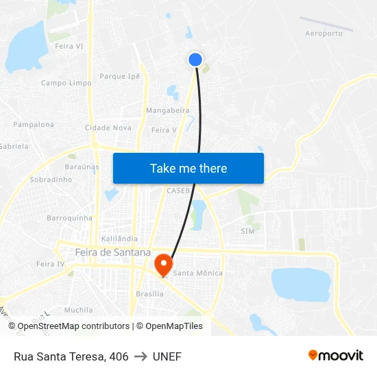 Rua Santa Teresa, 406 to UNEF map