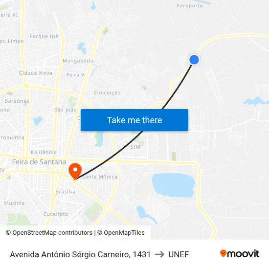 Avenida Antônio Sérgio Carneiro, 1431 to UNEF map