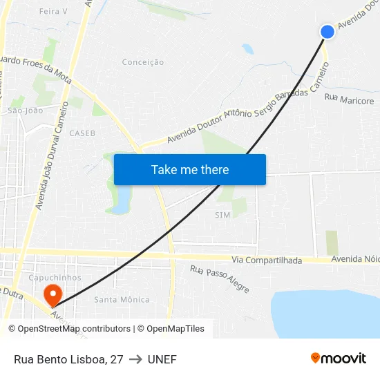Rua Bento Lisboa, 27 to UNEF map