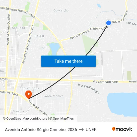 Avenida Antônio Sérgio Carneiro, 2036 to UNEF map